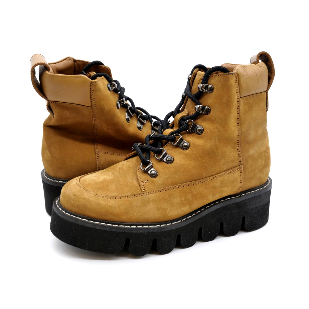 & Other Stories Tan Suede Platform Combat Boots with Black Soles